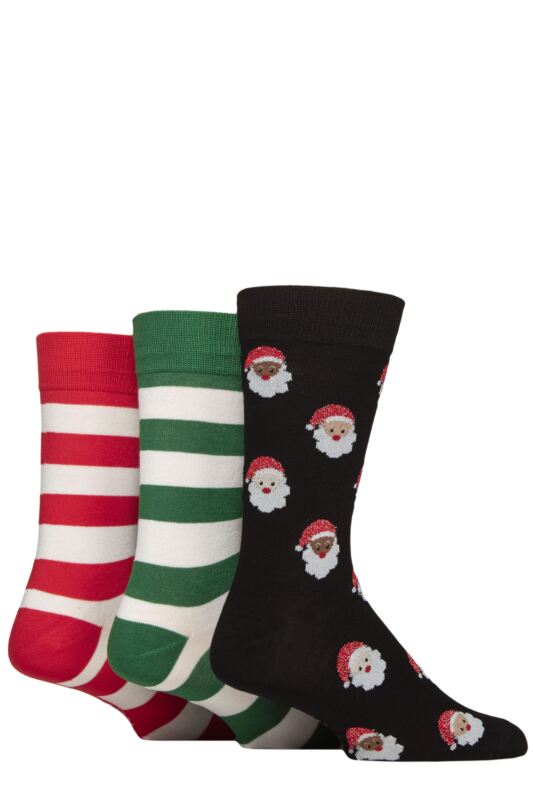 Mens 3 Pair SOCKSHOP Wildfeet Bamboo Christmas Patterned Socks with Gift Tag