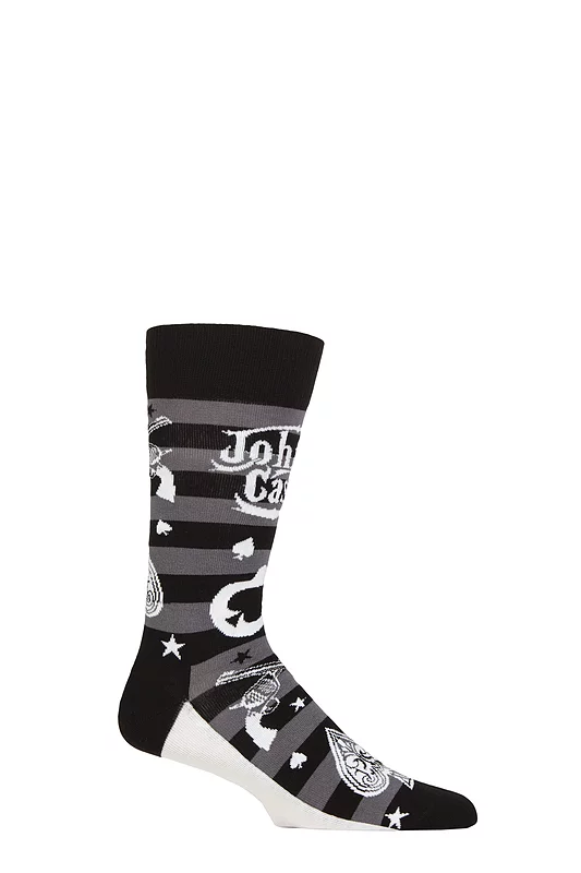 SOCKSHOP Music Collection 1 Pair Johnny Cash Cotton Socks Guitars n Guns Stripe One Size