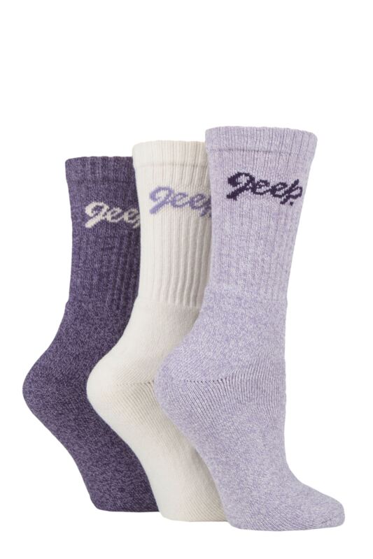 Women's 3 Pair Jeep Cushioned Foot Cotton Boot Socks Violet / Cream 4-8 Ladies