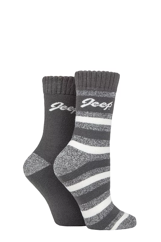 Women's 2 Pair Jeep Cushioned Brushed Thermal Boot Socks