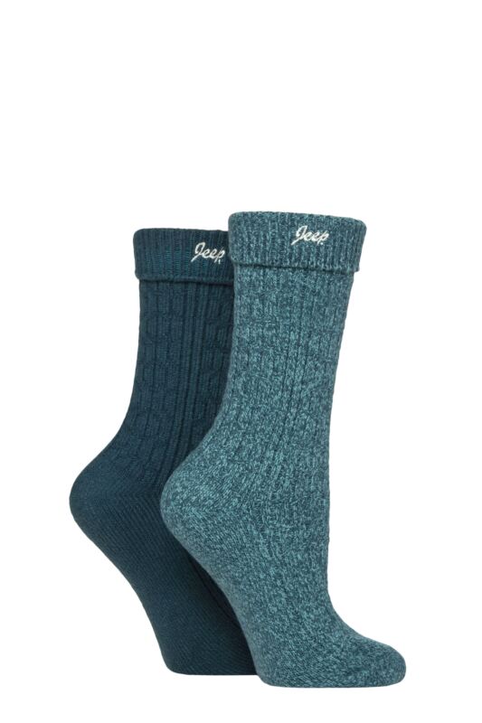 Women's 2 Pair Jeep Super Soft Turn Over Top Polyester Boot Socks Jade / Teal 4-8