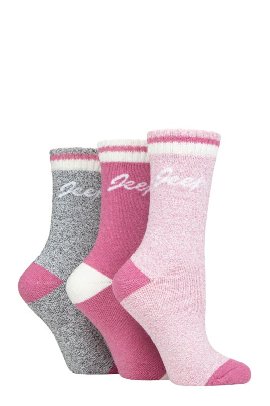 Women's 3 Pair Jeep Performance Full Cushion Boot Socks Rose / Cerise / Cream 4-8 Ladies