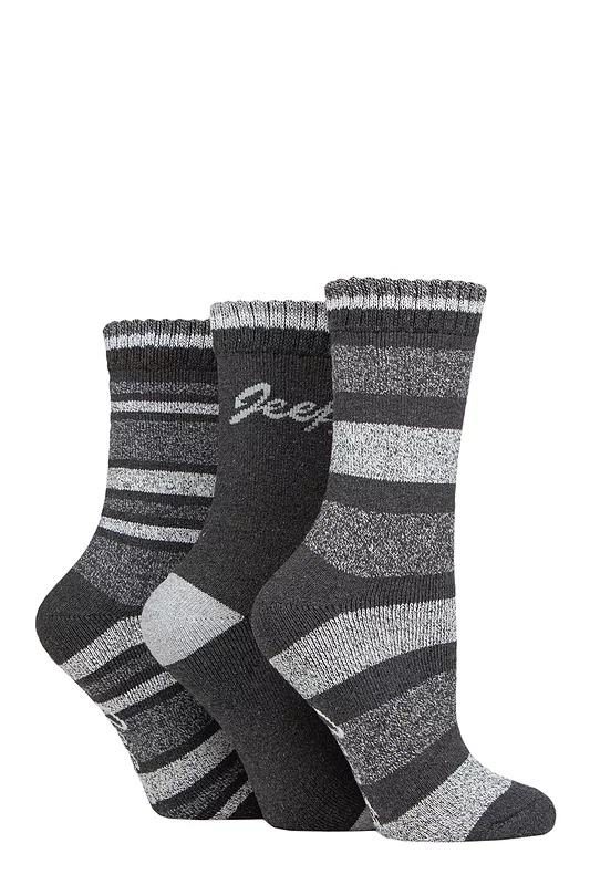 Women's 3 Pair Jeep Performance Full Cushion Striped Boot Socks