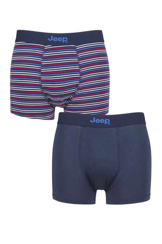 Mens 2 Pack Jeep Plain and Fine Striped Fitted Bamboo Trunks Navy / Stripe Large