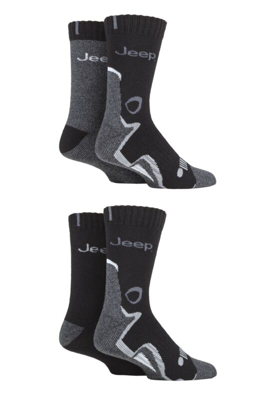 Mens 4 Pair Jeep Performance Boot Socks Black 6-11 Mens