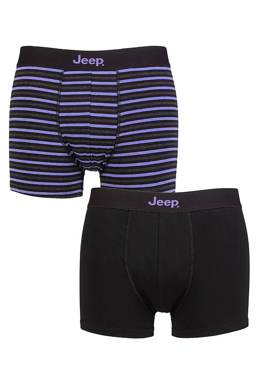 Mens 2 Pack Jeep Cotton Fitted Striped Trunks Black / Purple Medium