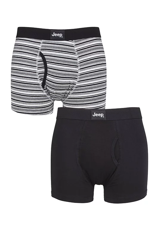 Mens 2 Pack Jeep Tonal Stripe and Plain Keyhole  Hipster Trunks Black / White Extra Large