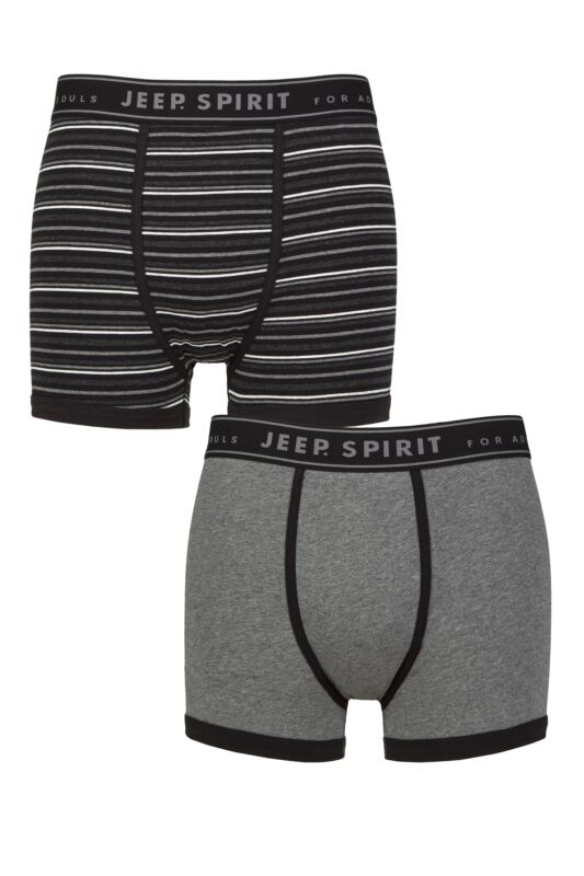 Mens 2 Pack Jeep Spirit Cotton Knitted Fitted Trunks Black / Grey L