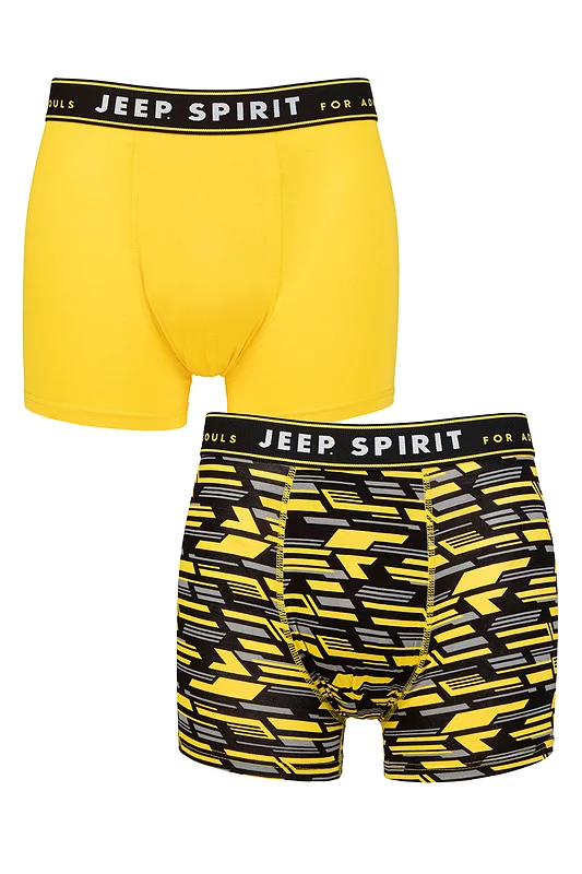 Mens 2 Pack Jeep Camo Printed Bamboo Trunks Black / Sunshine M