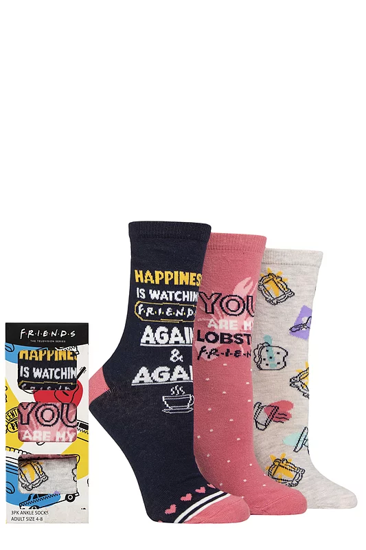 Women's 3 Pair Friends Gift Boxed Cotton Socks