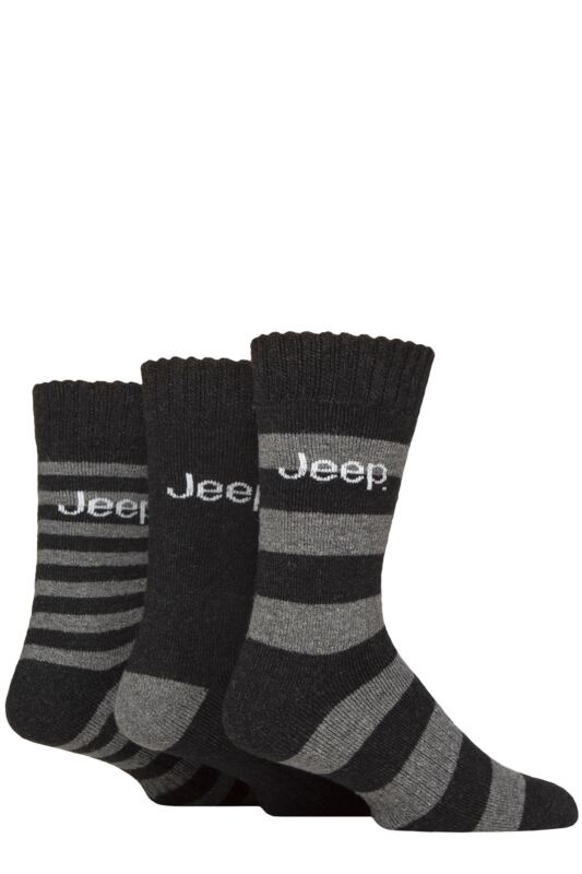 Mens 3 Pair Jeep Striped Wool Blend Thermal Boot Socks