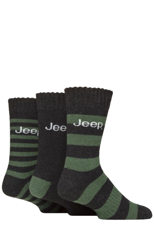 Mens 3 Pair Jeep Striped Wool Blend Thermal Boot Socks