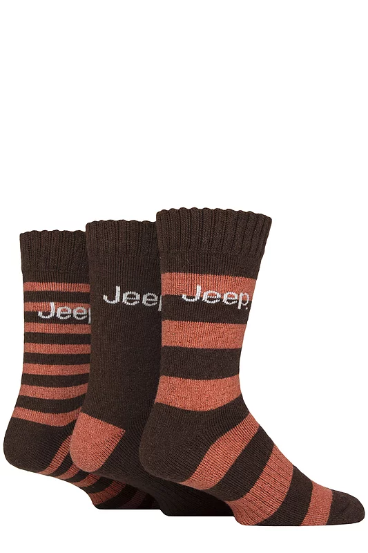 Mens 3 Pair Jeep Striped Wool Blend Thermal Boot Socks