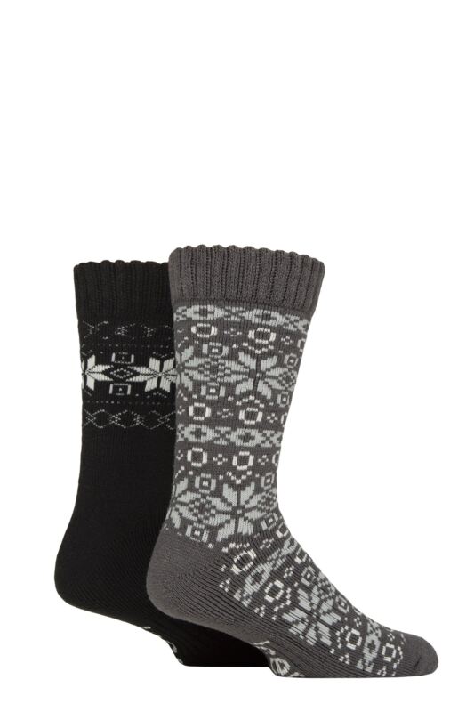 Mens 2 Pair Jeep Fairisle Brushed Thermal Boot Socks