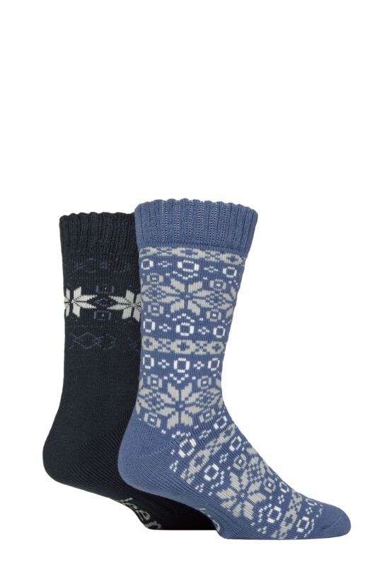 Mens 2 Pair Jeep Fairisle Brushed Thermal Boot Socks
