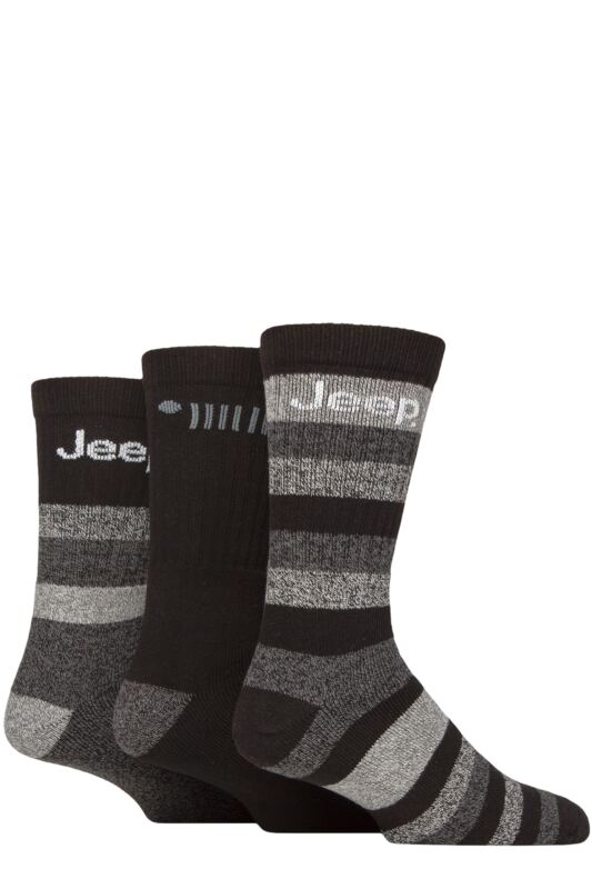 Mens 3 Pair Jeep Cotton Rich Cushioned Boot Socks Black / Charcoal 6-11