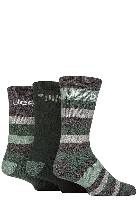 Mens 3 Pair Jeep Cotton Rich Cushioned Boot Socks Forest / Green 6-11