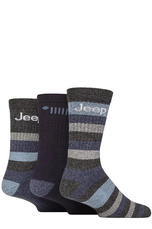 Mens 3 Pair Jeep Cotton Rich Cushioned Boot Socks Navy / Blue 6-11