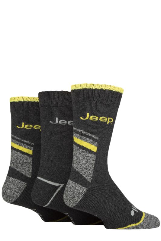 Mens 3 Pair Jeep Workwear Boot Socks Charcoal / Yellow 6-11