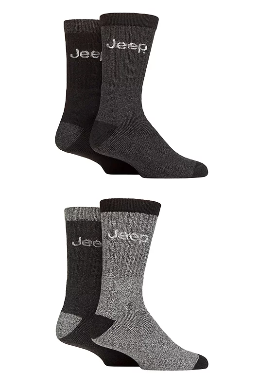 Mens 4 Pair Jeep Marl Regenerated Cotton Boot Socks