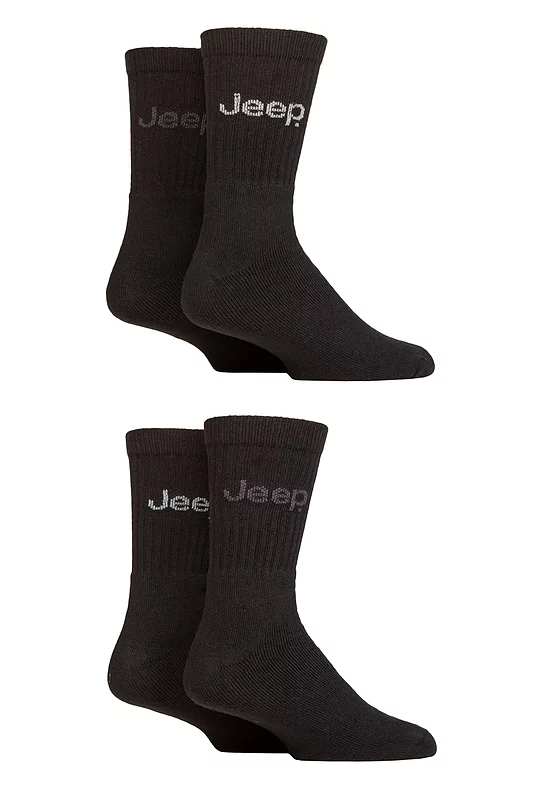 Mens 4 Pair Jeep Plain Regenerated Cotton Boot Socks