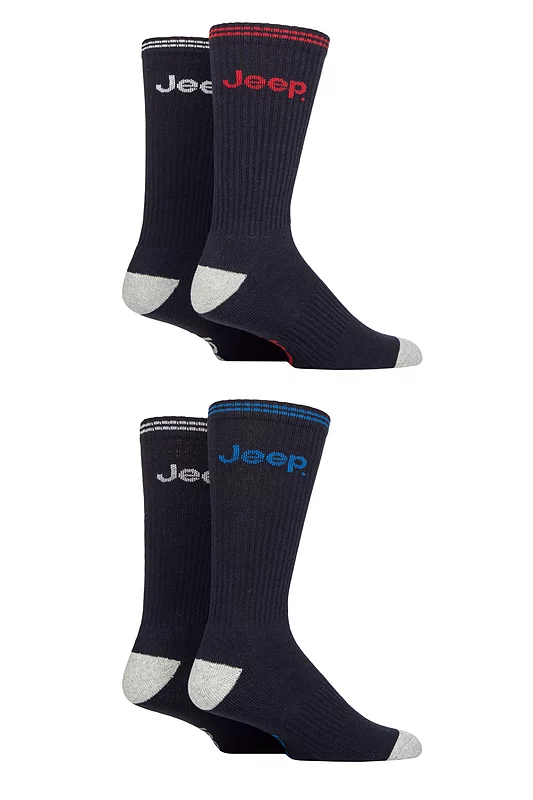 Mens 4 Pair Jeep Cushioned Crew Sports Socks