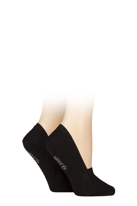 Womens 2 Pair SOCKSHOP Wildfeet Bamboo Loafer Liner Socks Black 4-8