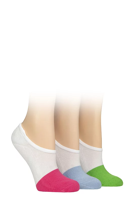 Women's 3 Pair SOCKSHOP Wildfeet Plain Bamboo Half-Cushioned Shoe Liner Socks White Pink / Blue 4-8