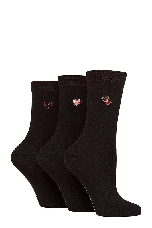 Women's 3 Pair SOCKSHOP Wildfeet Bamboo Embroidered Crew Socks