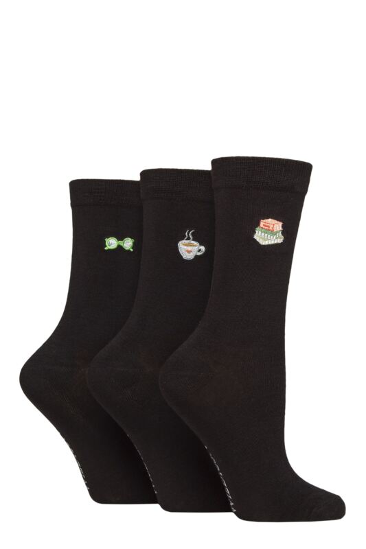 Women's 3 Pair SOCKSHOP Wildfeet Bamboo Embroidered Crew Socks