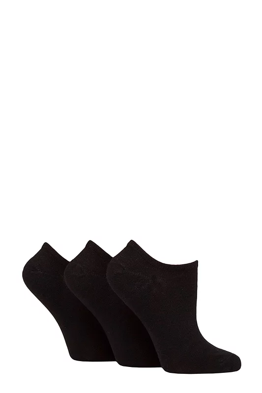 Women's 3 Pair Wildfeet Plain, Patterned and Contrast Heel Bamboo Trainer Socks