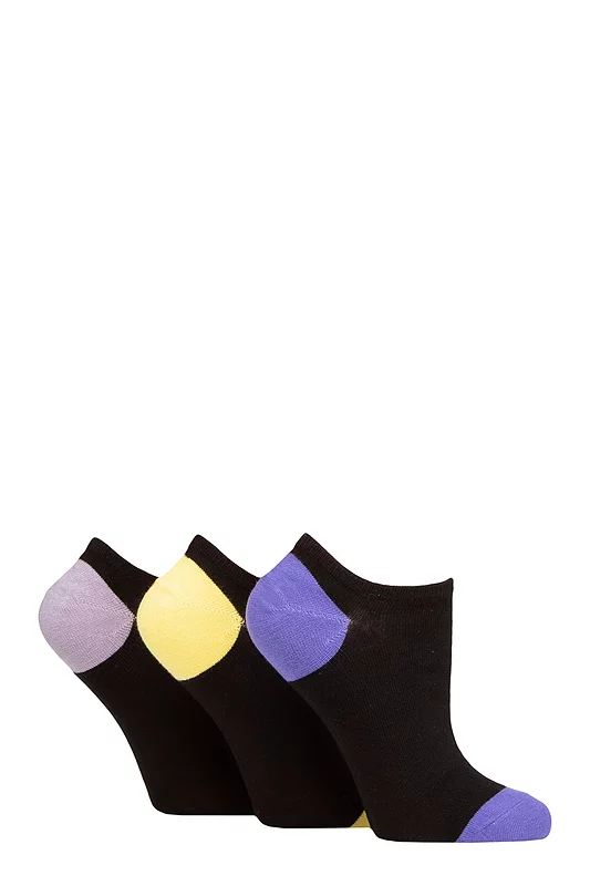 Women's 3 Pair Wildfeet Plain, Patterned and Contrast Heel Bamboo Trainer Socks