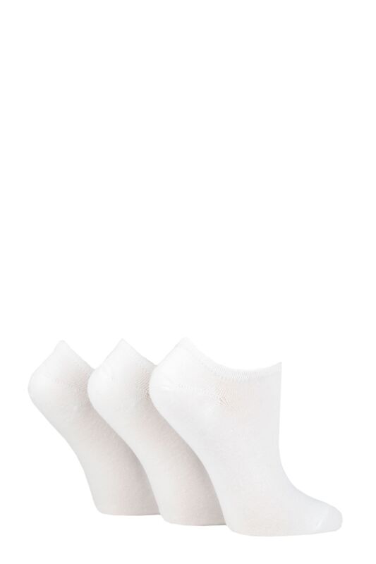 Women's 3 Pair Wildfeet Plain, Patterned and Contrast Heel Bamboo Trainer Socks White 4-8 Ladies