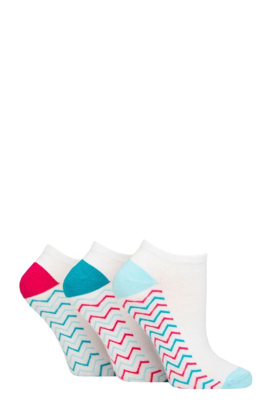 Women's 3 Pair Wildfeet Plain, Patterned and Contrast Heel Bamboo Trainer Socks