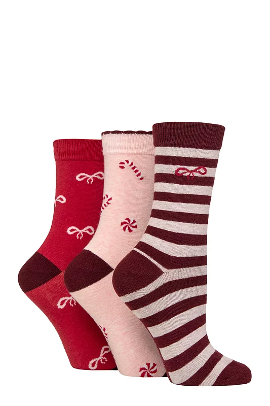 Women's 3 Pair SOCKSHOP Wildfeet Christmas Patterned Bamboo Socks