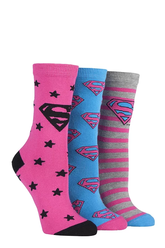 Women's 3 Pair DC Superman / Supergirl Logo Socks