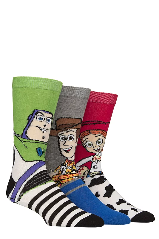 Mens and Women's 3 Pair SOCKSHOP Toy Story Woody, Buzz Lightyear and Jessie Socks Multi 4-8 Women's