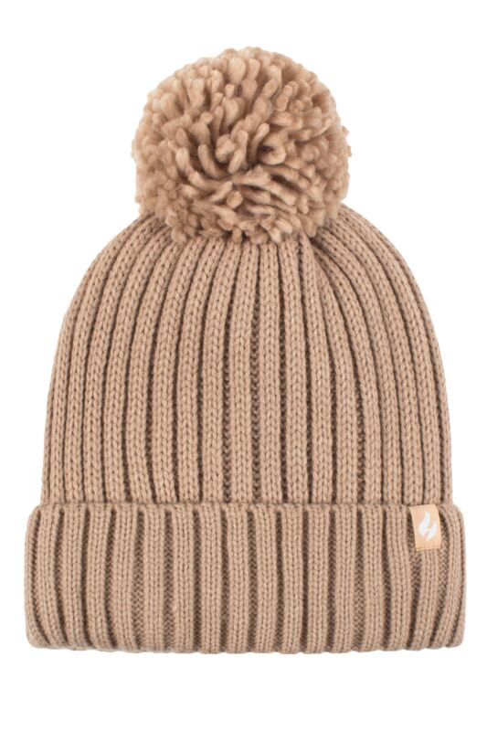 Women's 1 Pack SOCKSHOP Heat Holders Arden Pom Pom Hat Beige One Size