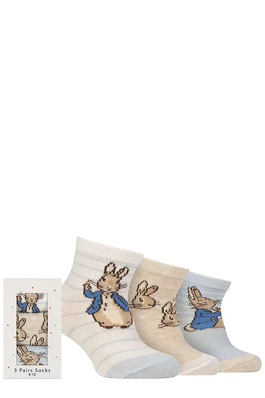 Babies and Toddler 3 Pair Beatrix Potter Peter Rabbit Gift Boxed Cotton Socks Multi 0-6 Months