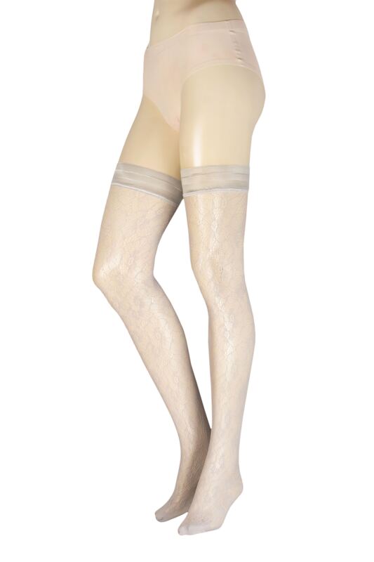 Women's 1 Pair Trasparenze Licorice Floral Net Hold Ups Oil Small / Medium