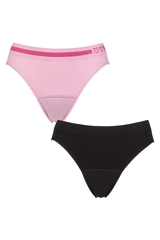 Girls and Teens 2 Pack Love Luna Seamfree Period Bikini Briefs Pink / Black Age 10-11