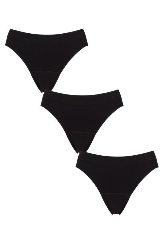 Girls and Teens 3 Pack Love Luna Seamfree Period Bikini Briefs Black Age 12-13