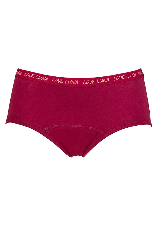 Girls and Teens 1 Pair Love Luna First Period Boyleg Briefs Dark Cherry 10-11 Years