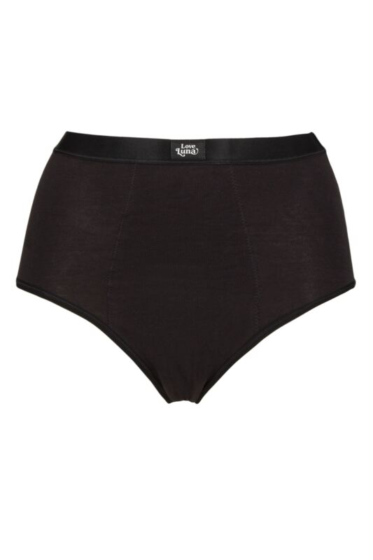 Love Luna 1 Pack Women's Organic Cotton Super Period Full Brief Black 16-18 UK