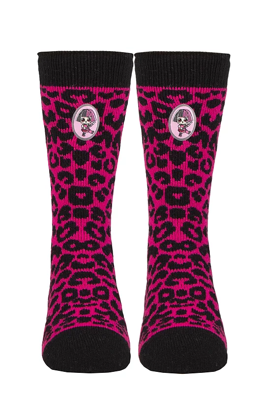 Kids 1 Pair SOCKSHOP Heat Holders L.O.L. Surprise! 1.6 TOG Lite Thermal Socks Black / Pink 9-12