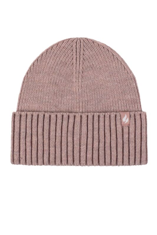 Mens and Women's 1 Pack SOCKSHOP Heat Holders Lite Ashwood Ribbed Turnover Hat Light Pink One Size