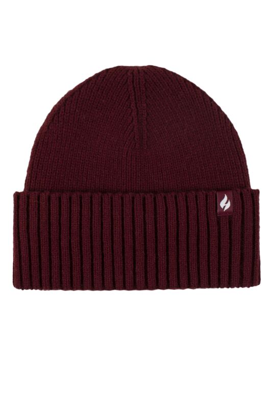 Mens and Women's 1 Pack SOCKSHOP Heat Holders Lite Ashwood Ribbed Turnover Hat Burgundy One Size