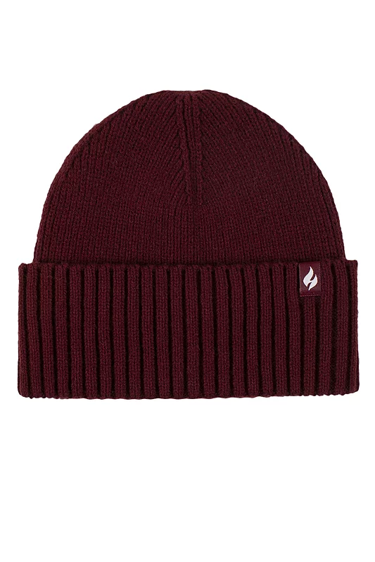 Mens and Women's 1 Pack SOCKSHOP Heat Holders Lite Ashwood Ribbed Turnover Hat Burgundy One Size