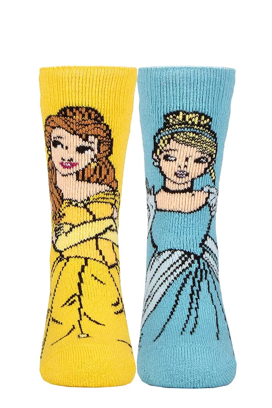 Kids 1 Pair SOCKSHOP Heat Holders Disney 1.6 TOG Lite Beauty and the Beast and Cinderella Thermal Socks Blue / Yellow 9-12 Kids