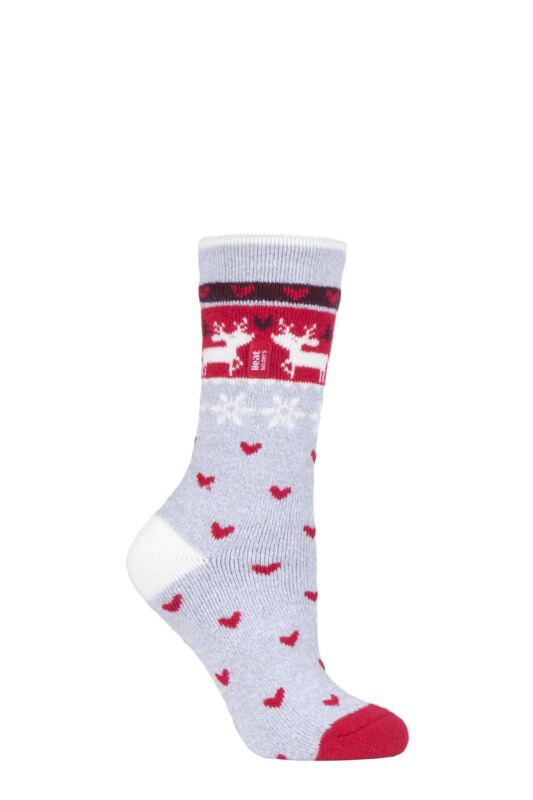 Women's 1 Pair SOCKSHOP Heat Holders Lite Christmas Socks Reindeer 4-8 Ladies